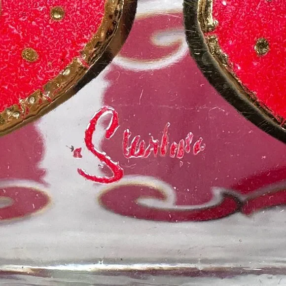 Vintage MCM Culver Starlyte Red Gold Punch Bowl Round Filigree Glassware 10.5